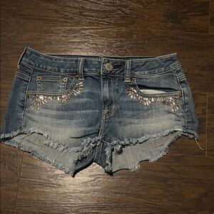 American Eagle Outfitters Blue Jean Shorts with Embellishments